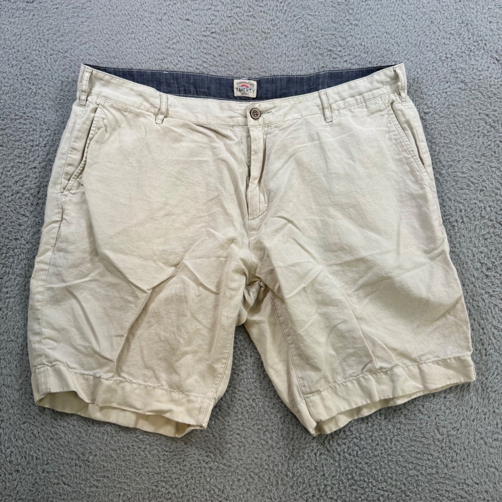 Faherty Mens Beige Linen Cotton Blend Chino Shorts Size 38 Casual Summer 10443